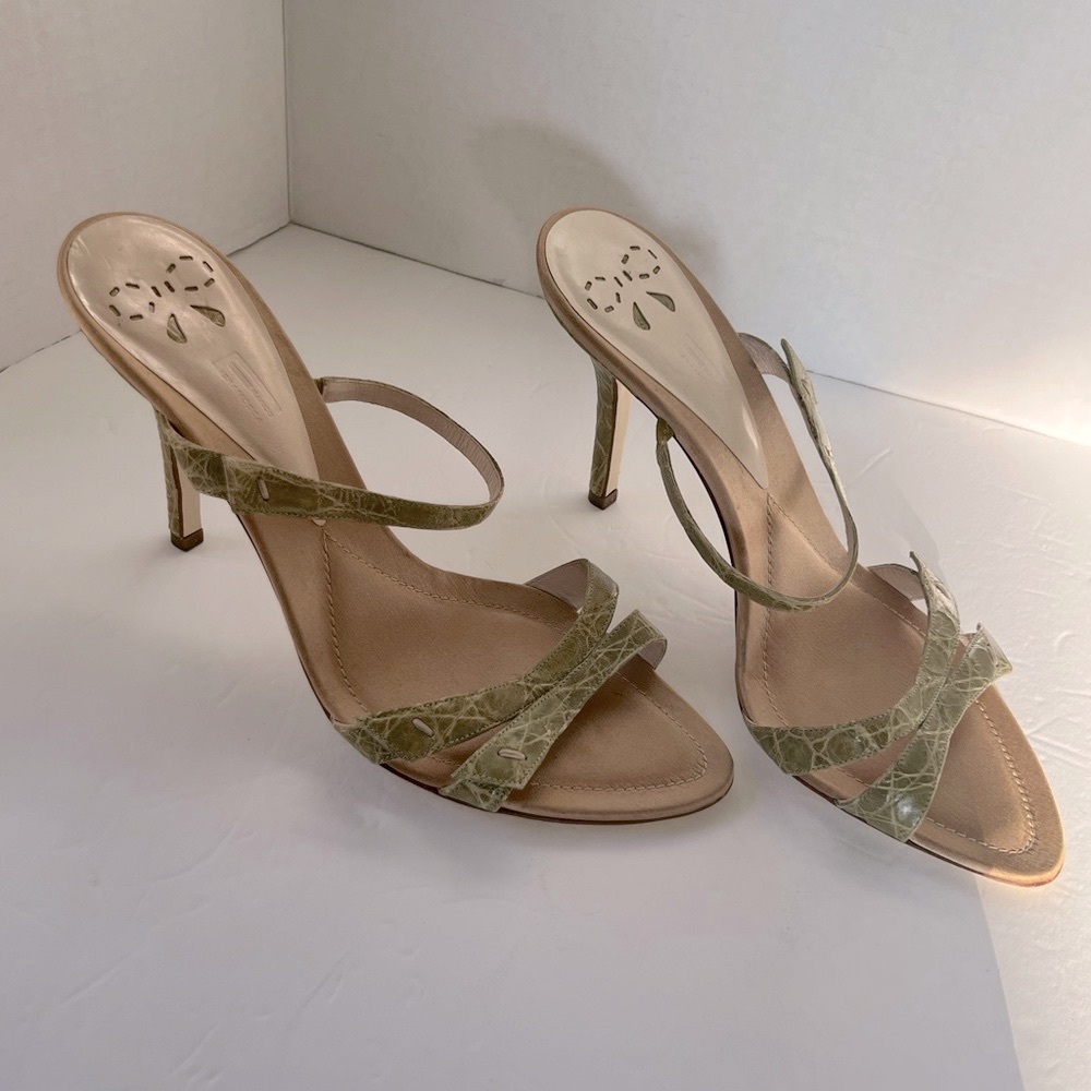 Elegant Sandals Olive Color Strappy Heels